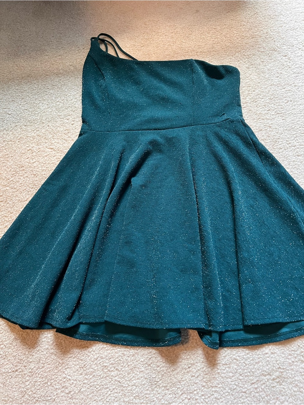 Lucy in the Sky One-Shoulder Teal Sparkle Fit-and-Flare Dress
